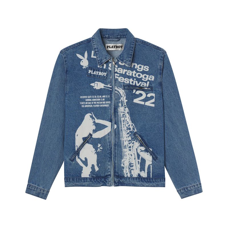 Jacheta Barbati Playboy Jazz Denim Jacket Albastri | QCPD-61897