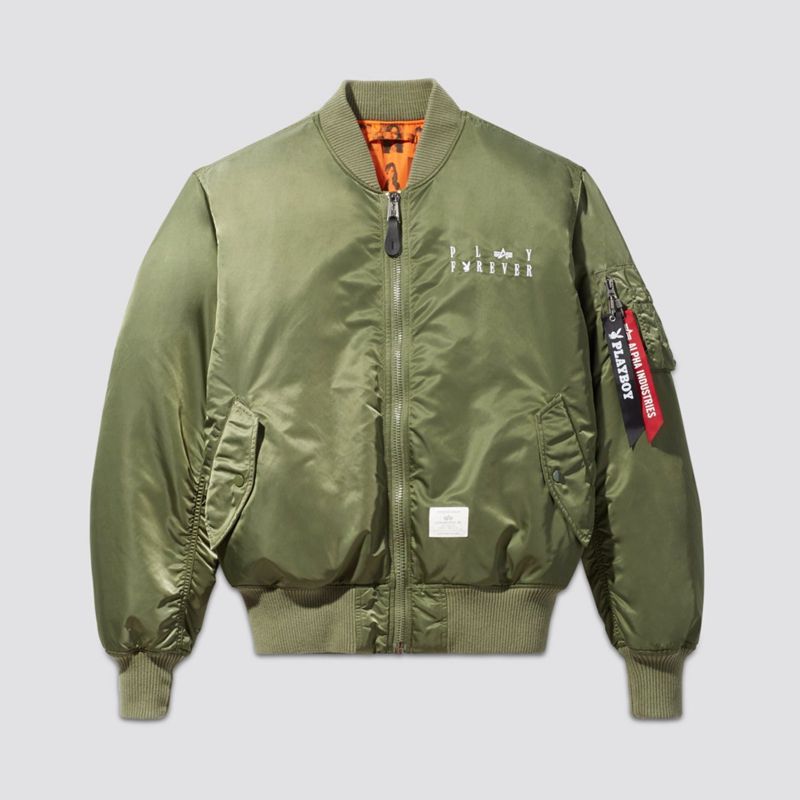 Jacheta Barbati Playboy X Alpha Industries Reversible Ma-1 Flight Jacket Masline Verzi | JLDI-46819