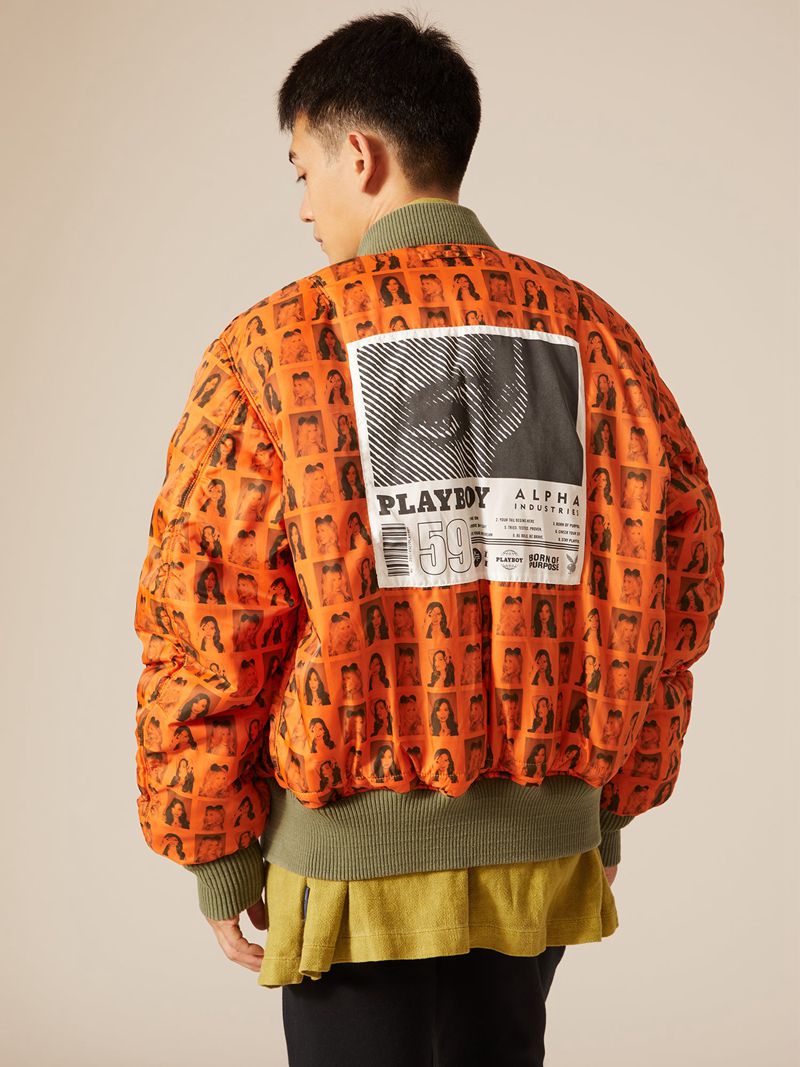 Jacheta Barbati Playboy X Alpha Industries Reversible Ma-1 Flight Jacket Masline Verzi | JLDI-46819