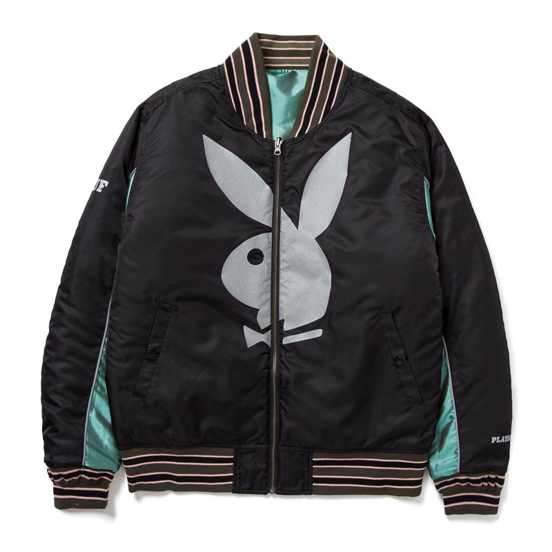 Jacheta Barbati Playboy X Huf Reversible Bomber Jacket Negrii Verzi | CGIM-92573