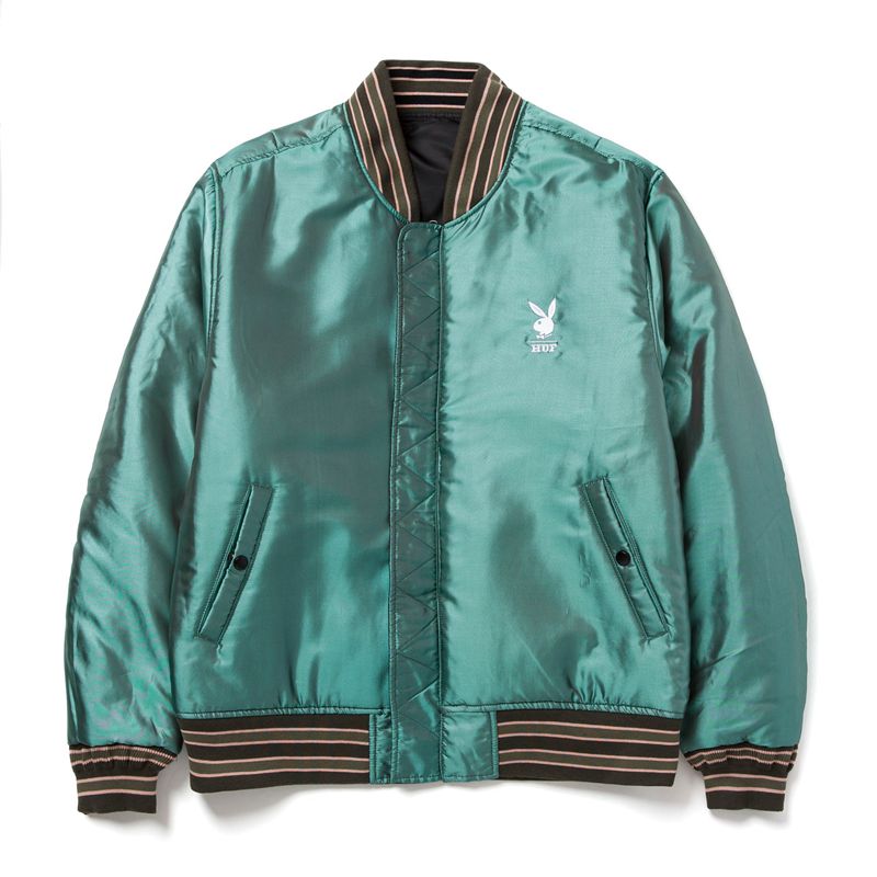 Jacheta Barbati Playboy X Huf Reversible Bomber Jacket Negrii Verzi | CGIM-92573