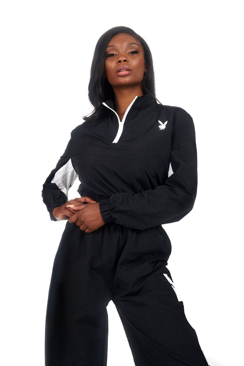 Jacheta Dama Playboy Active Half Zip Negrii | QNKT-83529