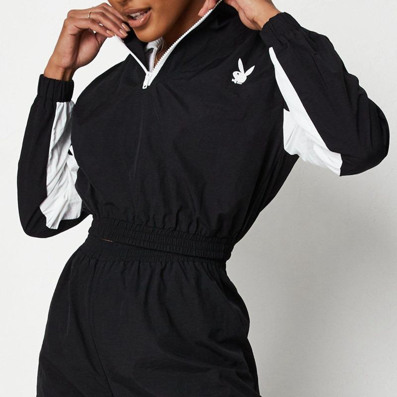 Jacheta Dama Playboy Active Half Zip Negrii | QNKT-83529