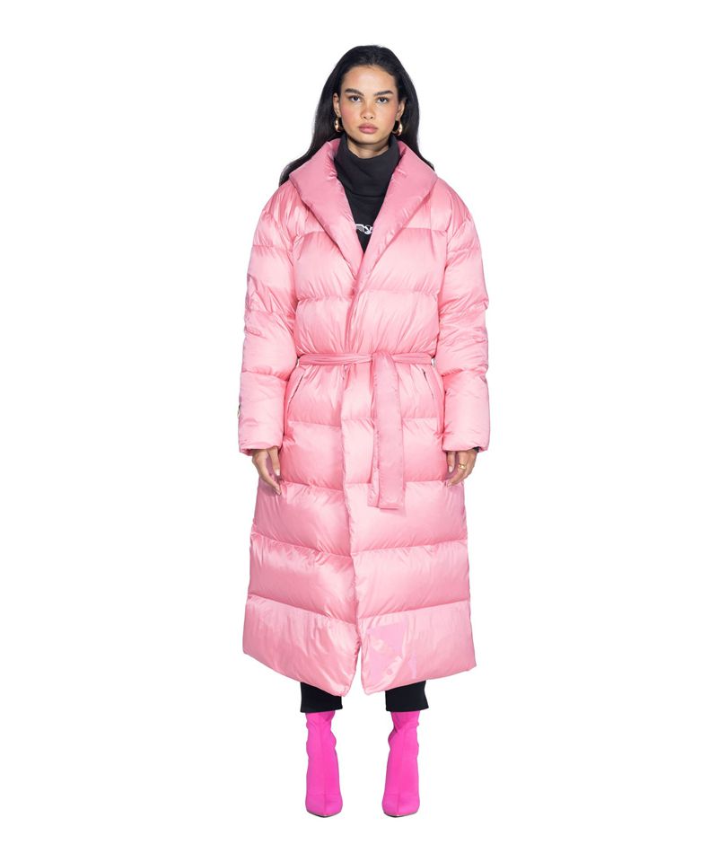 Jacheta Dama Playboy Belted Long Puffer Negrii | GWJK-53971