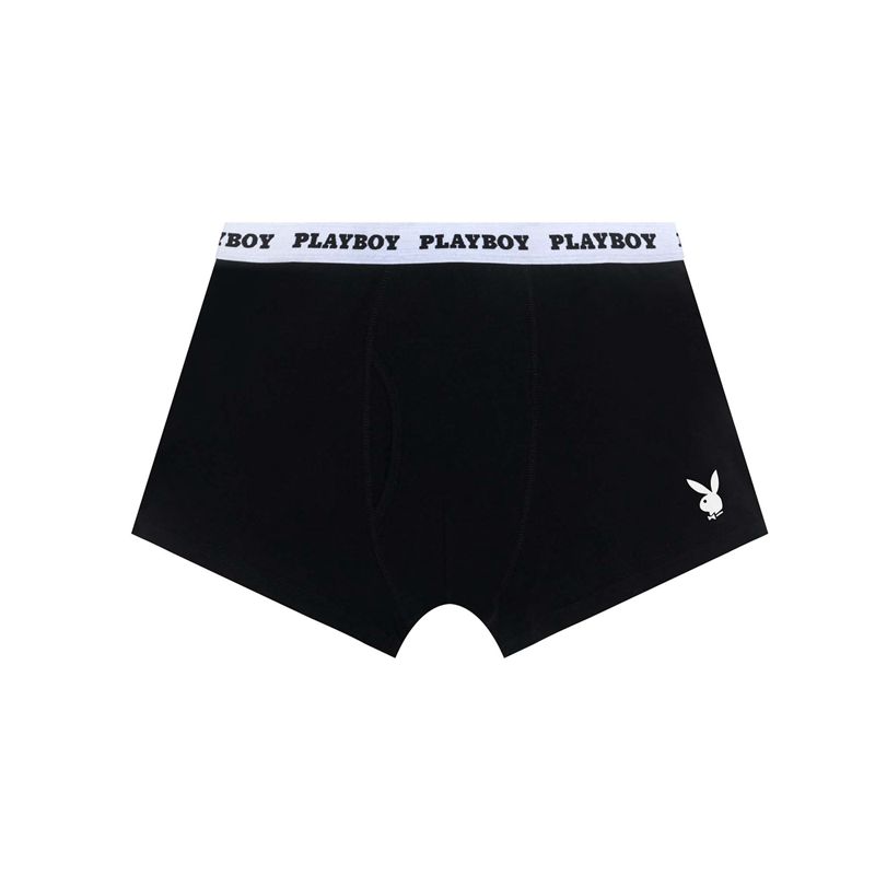 Lenjerie Barbati Playboy Clasici Boxer Brief Negrii Albi | ZKGO-36781