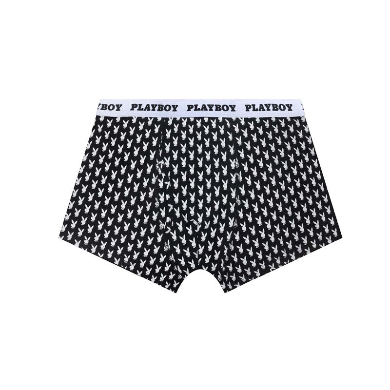 Lenjerie Barbati Playboy Repeating Rabbit Head Boxer Brief Negrii Albi | APES-43872