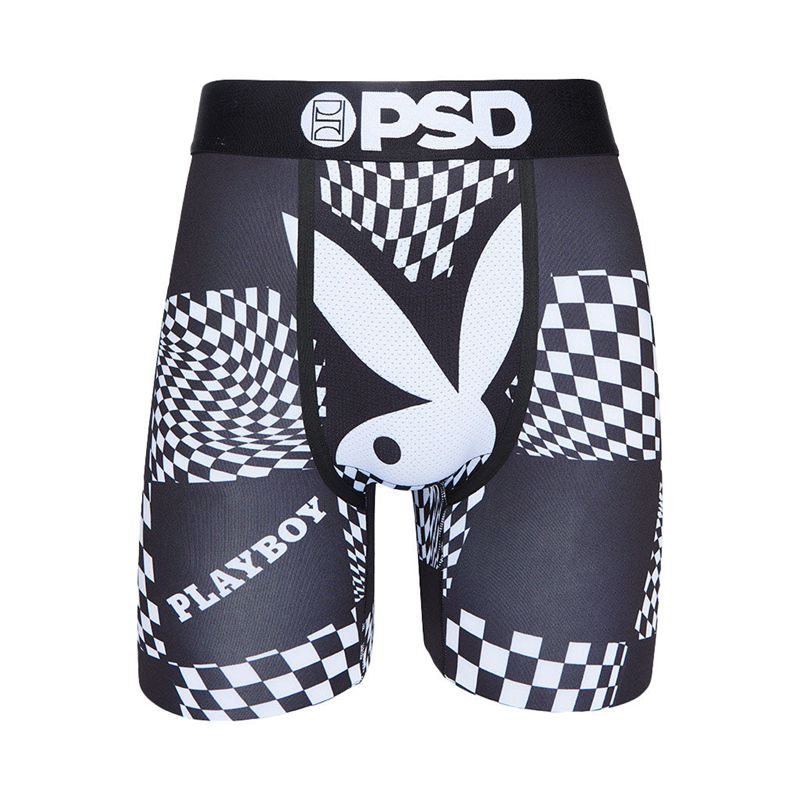 Lenjerie Barbati Playboy Warped Checks Boxer Brief Negrii Albi | OBNJ-59163