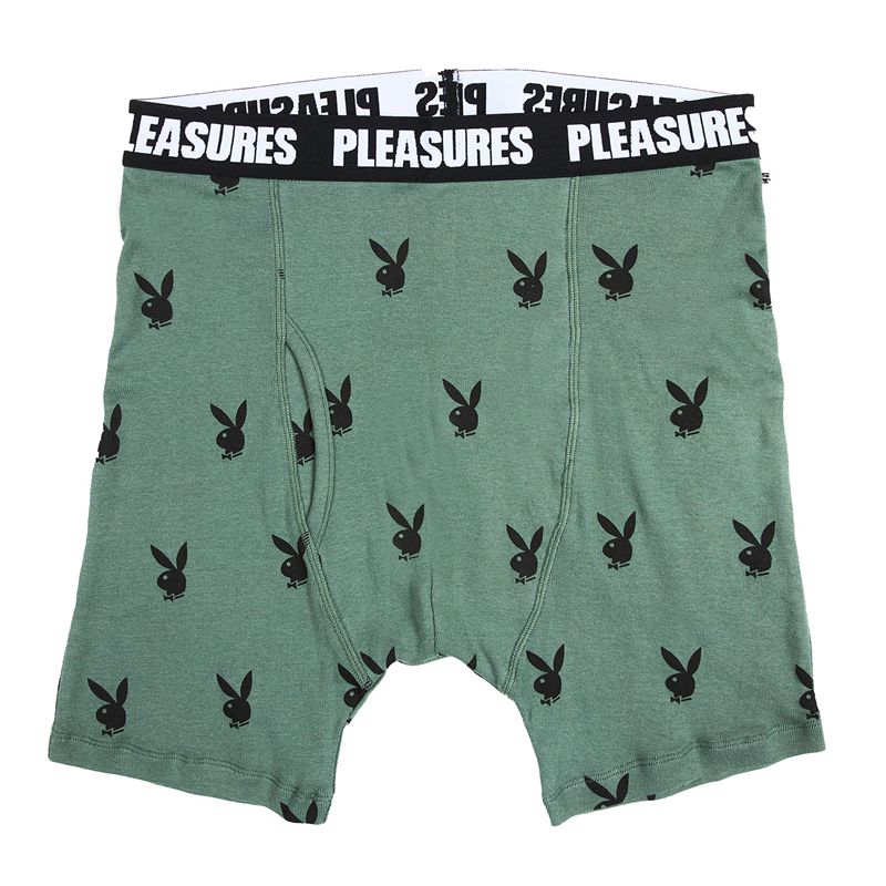 Lenjerie Barbati Playboy X Pleasures Boxer Briefs Set Negrii Verzi | YHMR-82197