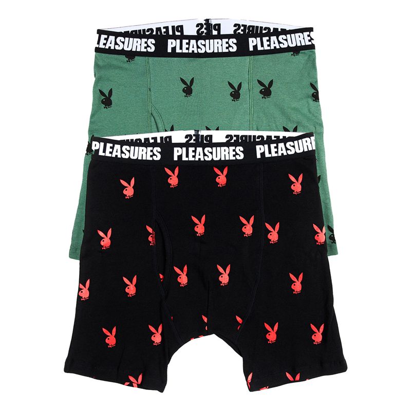 Lenjerie Barbati Playboy X Pleasures Boxer Briefs Set Negrii Verzi | YHMR-82197