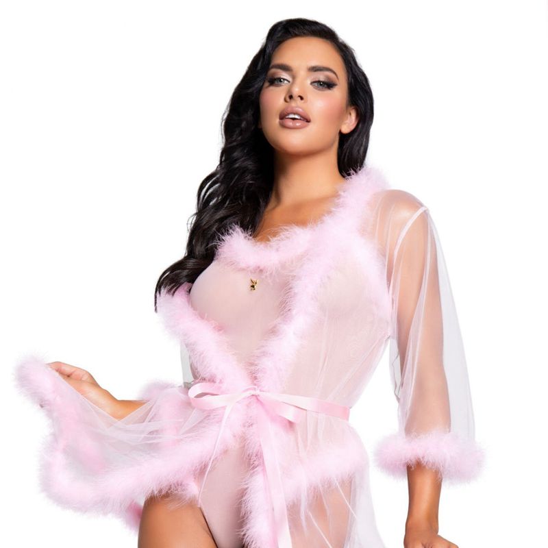 Lenjerie Dama Playboy Maribou Robe Negrii | EFRI-81357