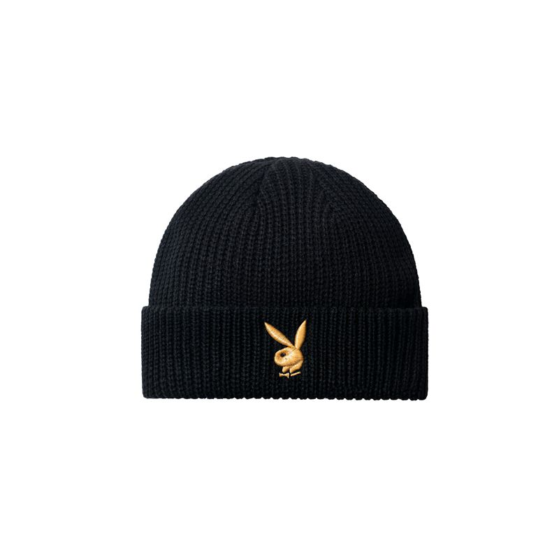 Palarie Barbati Playboy Rabbit Head Knit Beanie Negrii Albi | FCUE-35914