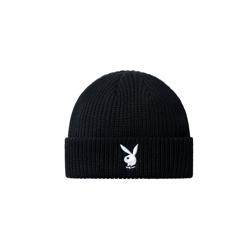 Palarie Barbati Playboy Rabbit Head Knit Beanie Negrii Albi | FCUE-35914