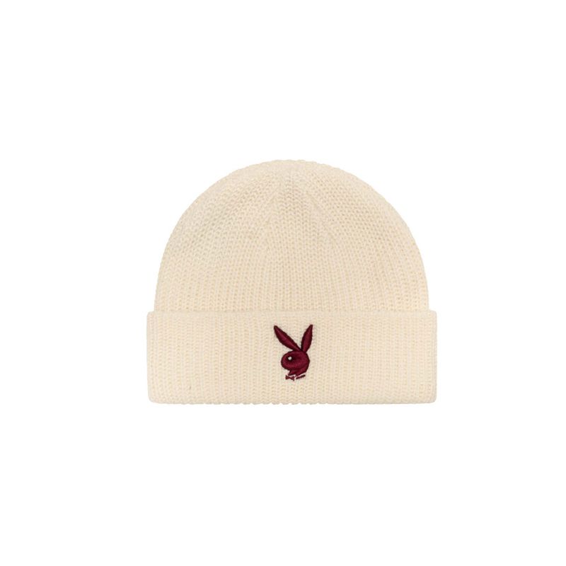 Palarie Barbati Playboy Rabbit Head Knit Beanie Negrii Albi | FCUE-35914