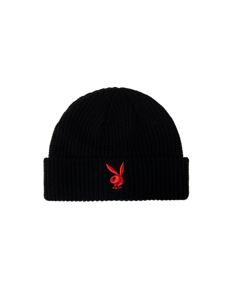 Palarie Barbati Playboy Rabbit Head Knit Beanie Negrii Albi | FCUE-35914