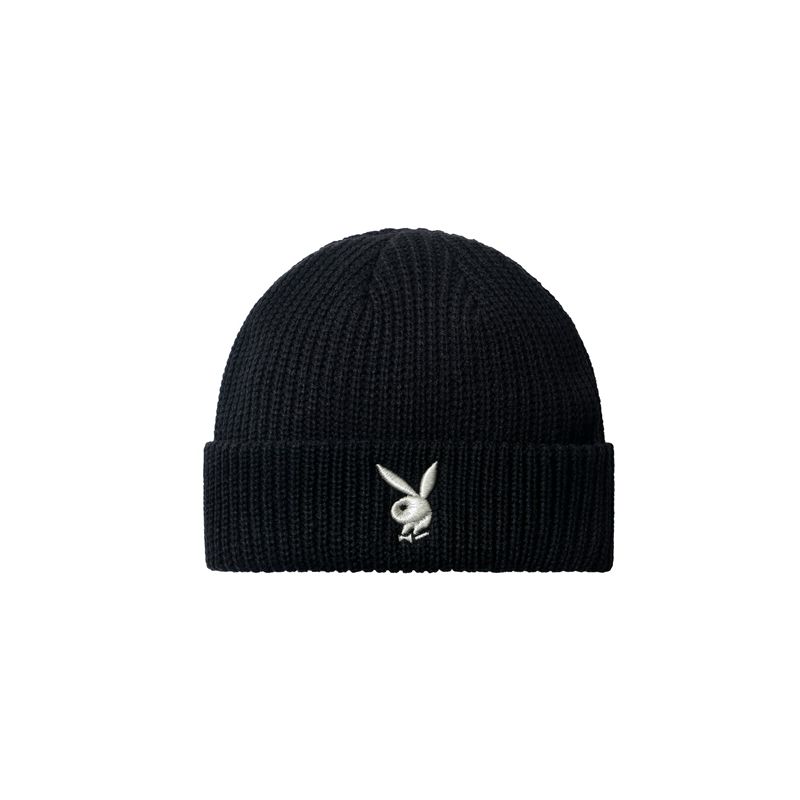 Palarie Barbati Playboy Rabbit Head Knit Beanie Negrii Albi | FCUE-35914