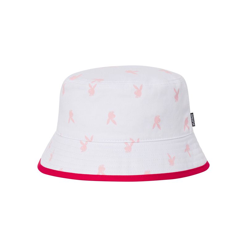 Palarie Barbati Playboy Rainbow Lining Rabbit Head Bucket Albi Roz | IKMZ-89461