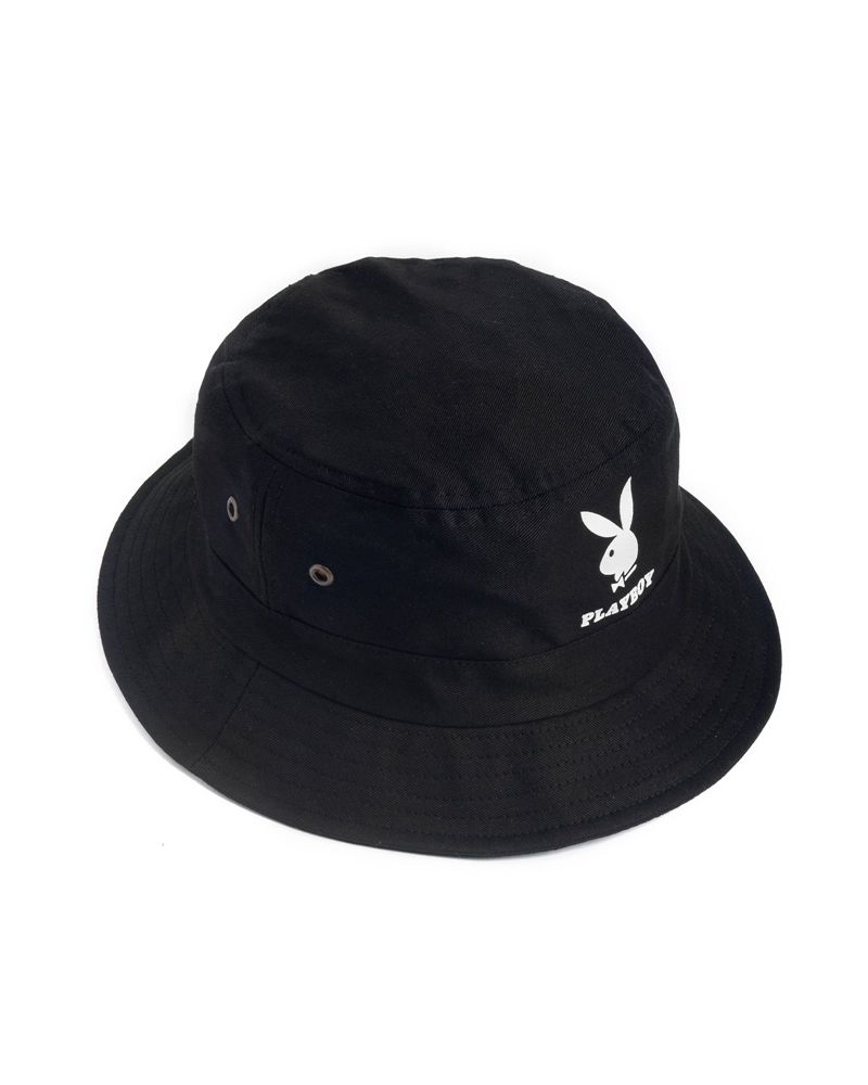 Palarie Dama Playboy Rabbit Head Bucket Negrii Albi | QNXK-71203