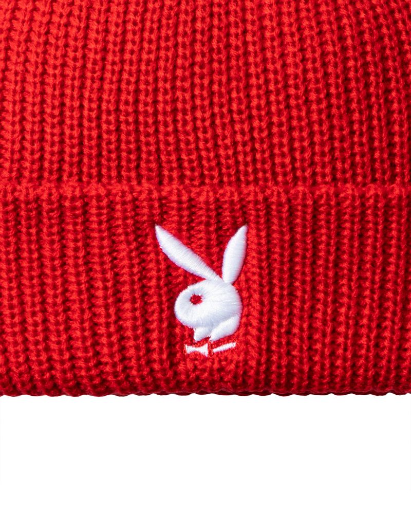 Palarie Dama Playboy Rabbit Head Knit Beanie Albi Rosii | KBQZ-46153