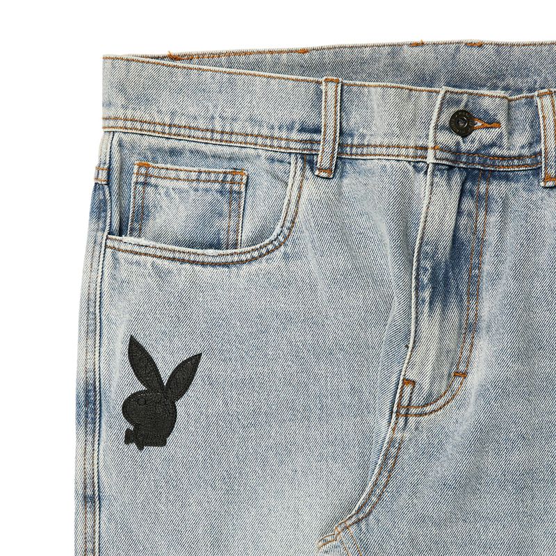 Pantaloni Barbati Playboy X Pleasures Bunny Applique Denim Gri | JTHK-08413