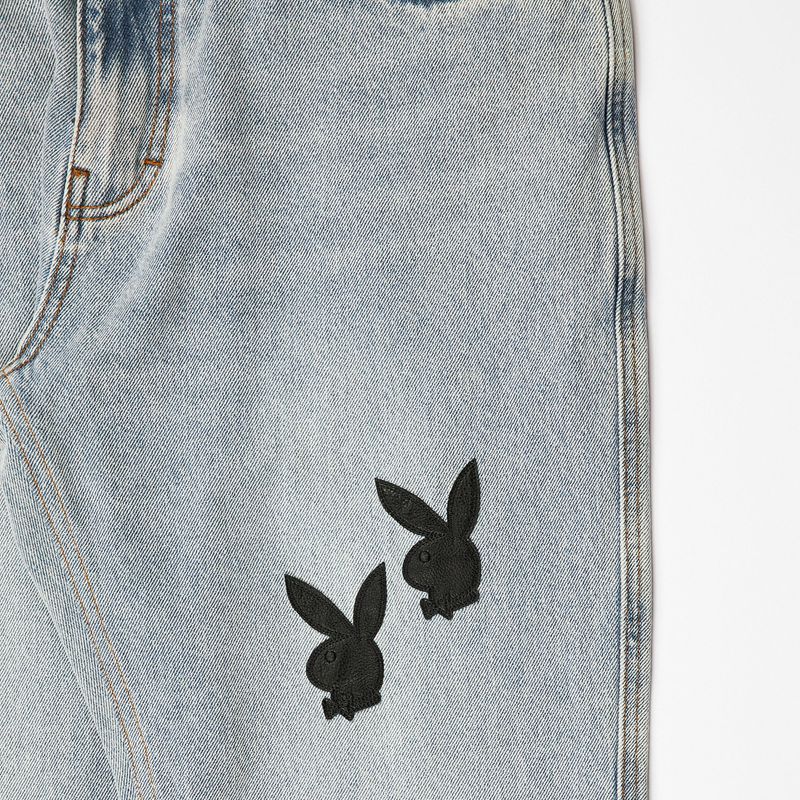 Pantaloni Barbati Playboy X Pleasures Bunny Applique Denim Gri | JTHK-08413