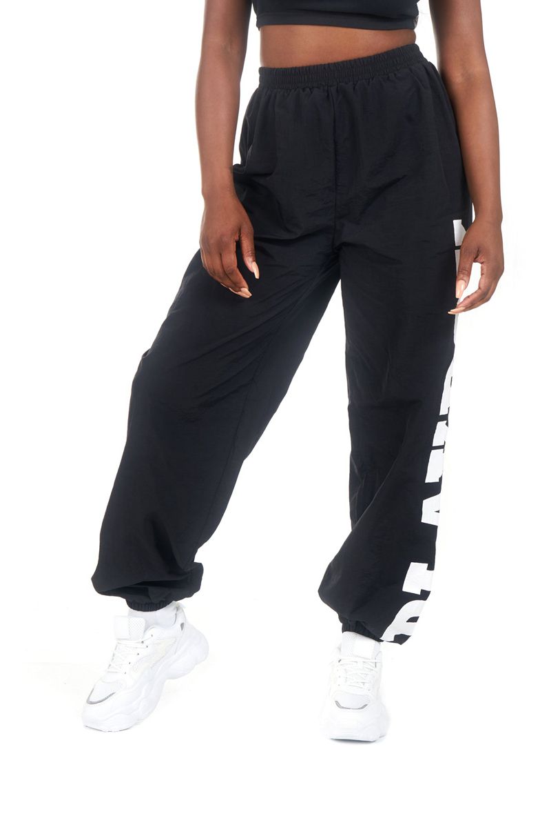 Pantaloni Dama Playboy Active Nailon Joggers Negrii | MEWZ-50237