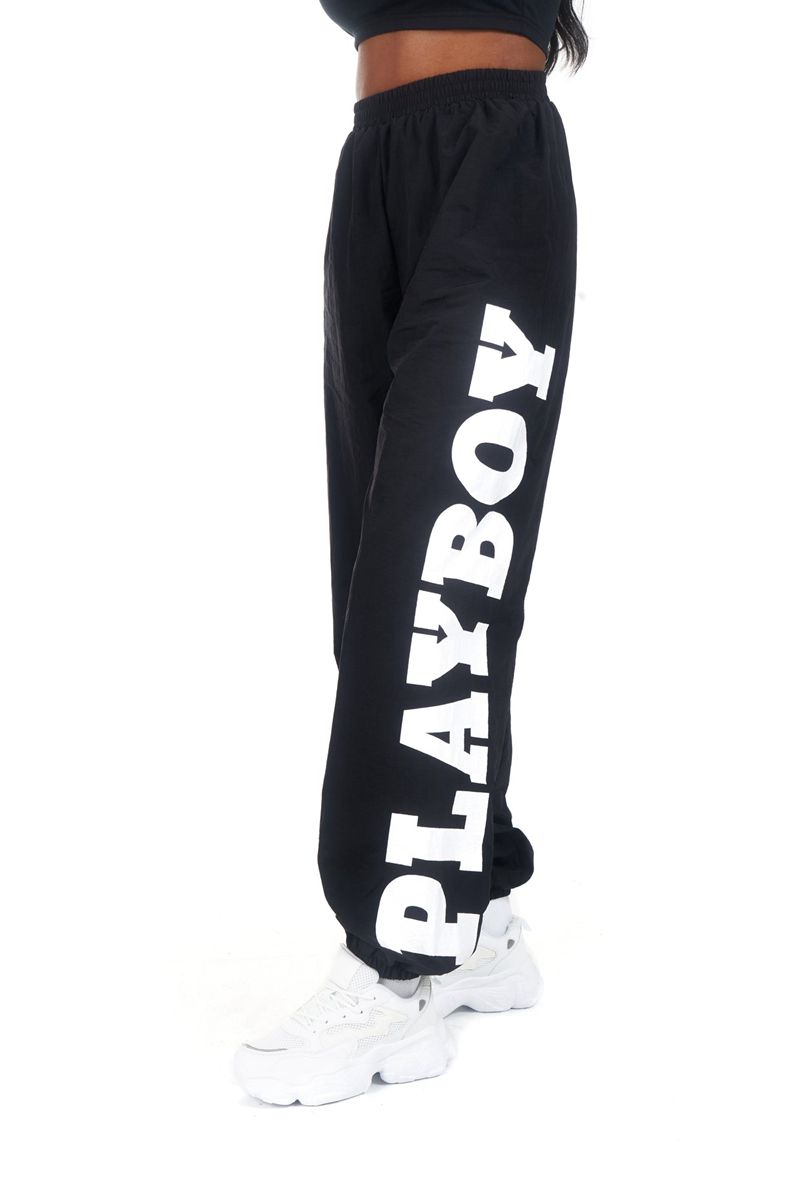 Pantaloni Dama Playboy Active Nailon Joggers Negrii | MEWZ-50237