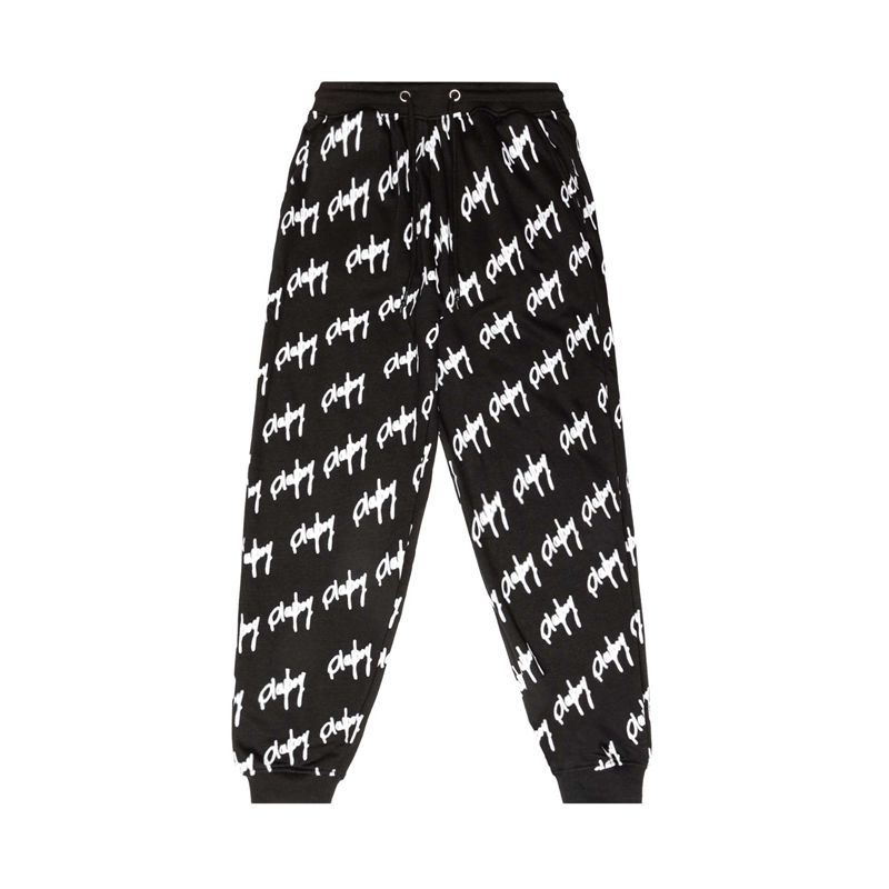 Pantaloni Dama Playboy Graffiti Script Oversized Joggers Negrii Albi | AJBN-04786