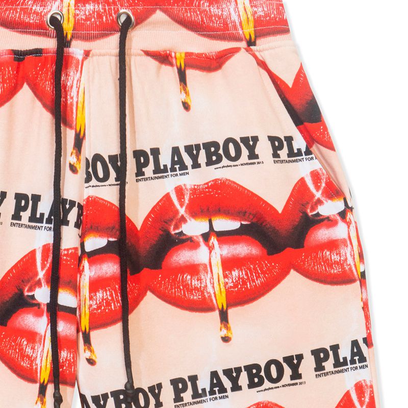 Pantaloni Dama Playboy Lips Print Oversized Jogger Rosii Portocalii | MDBJ-51928