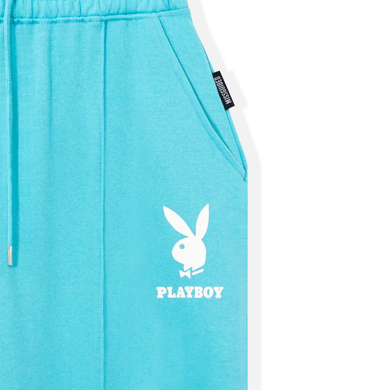 Pantaloni Dama Playboy Logo Sweats Albastri Deschis | JIPX-41576