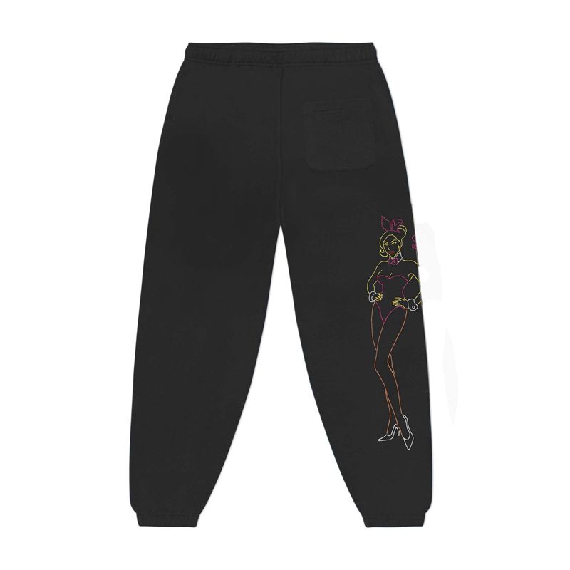 Pantaloni De Trening Barbati Playboy Bunny Outline Negrii | FZPT-48973