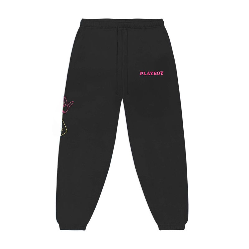 Pantaloni De Trening Barbati Playboy Bunny Outline Negrii | FZPT-48973