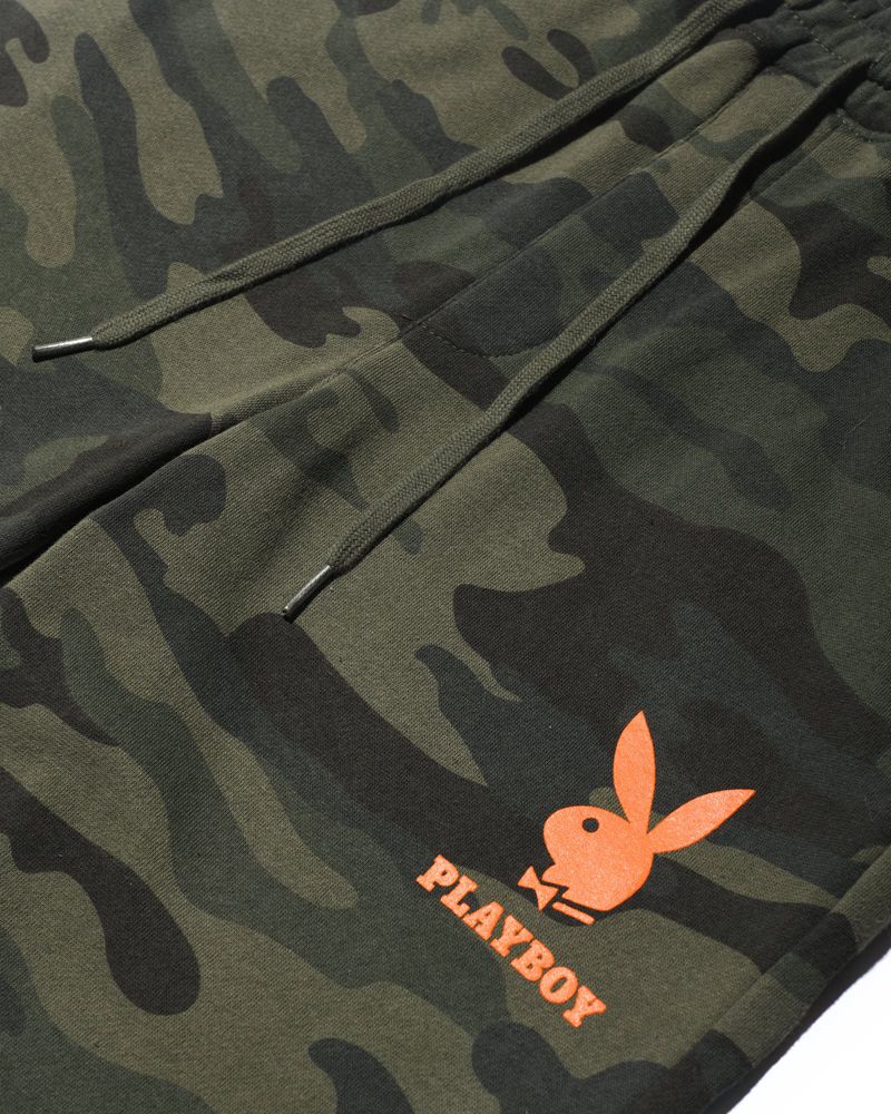 Pantaloni De Trening Barbati Playboy Camo Rabbit Head Joggers Verzi Negrii | ZDBU-71692