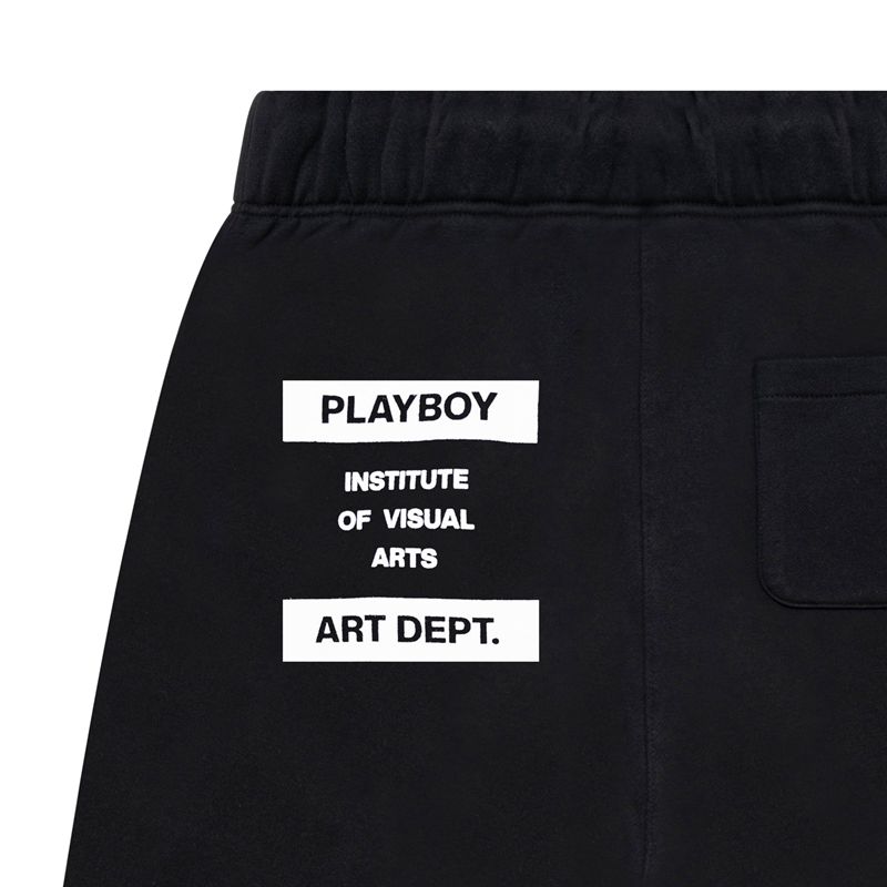 Pantaloni De Trening Barbati Playboy Department Negrii Albi | VSDK-82196