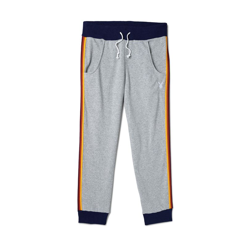 Pantaloni De Trening Barbati Playboy Drumul Trip Striped Warmup Sweats Gri Negrii | ICMK-56328