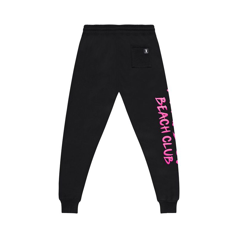 Pantaloni De Trening Barbati Playboy Neon Beach Club Jogger Negrii | FCGD-41865