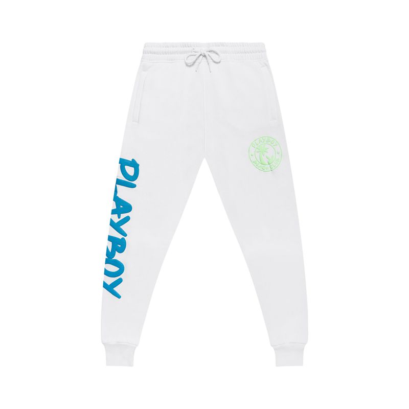 Pantaloni De Trening Barbati Playboy Neon Beach Club Jogger Negrii | FCGD-41865