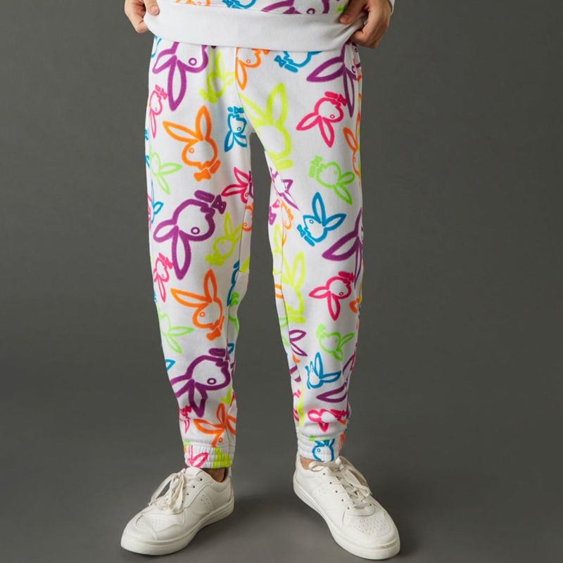 Pantaloni De Trening Barbati Playboy Neon Bunny Print Jogger Albi | UJOE-49352