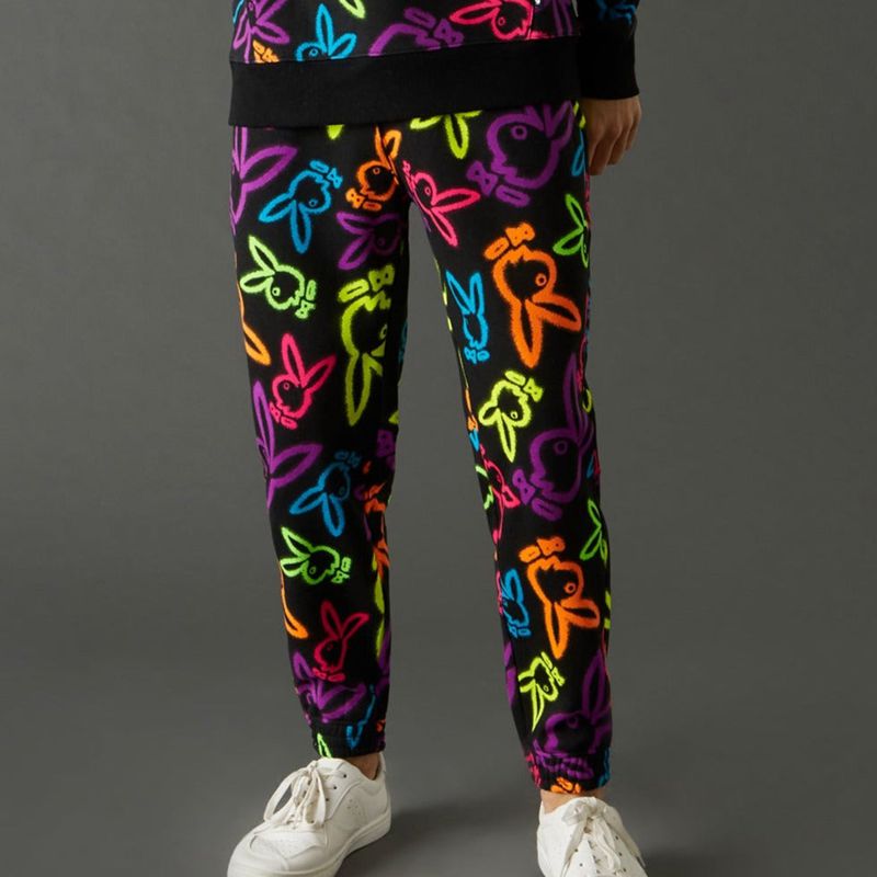 Pantaloni De Trening Barbati Playboy Neon Bunny Print Jogger Albi | UJOE-49352