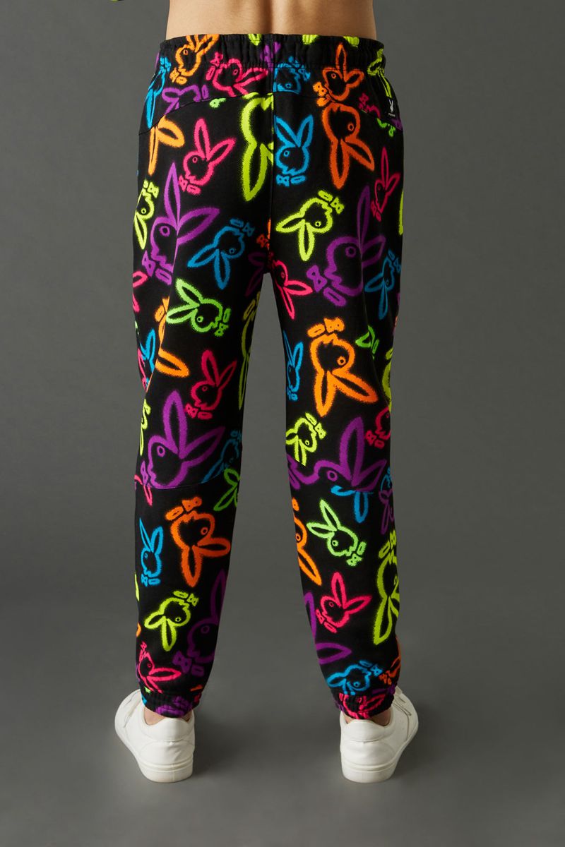 Pantaloni De Trening Barbati Playboy Neon Bunny Print Jogger Albi | UJOE-49352