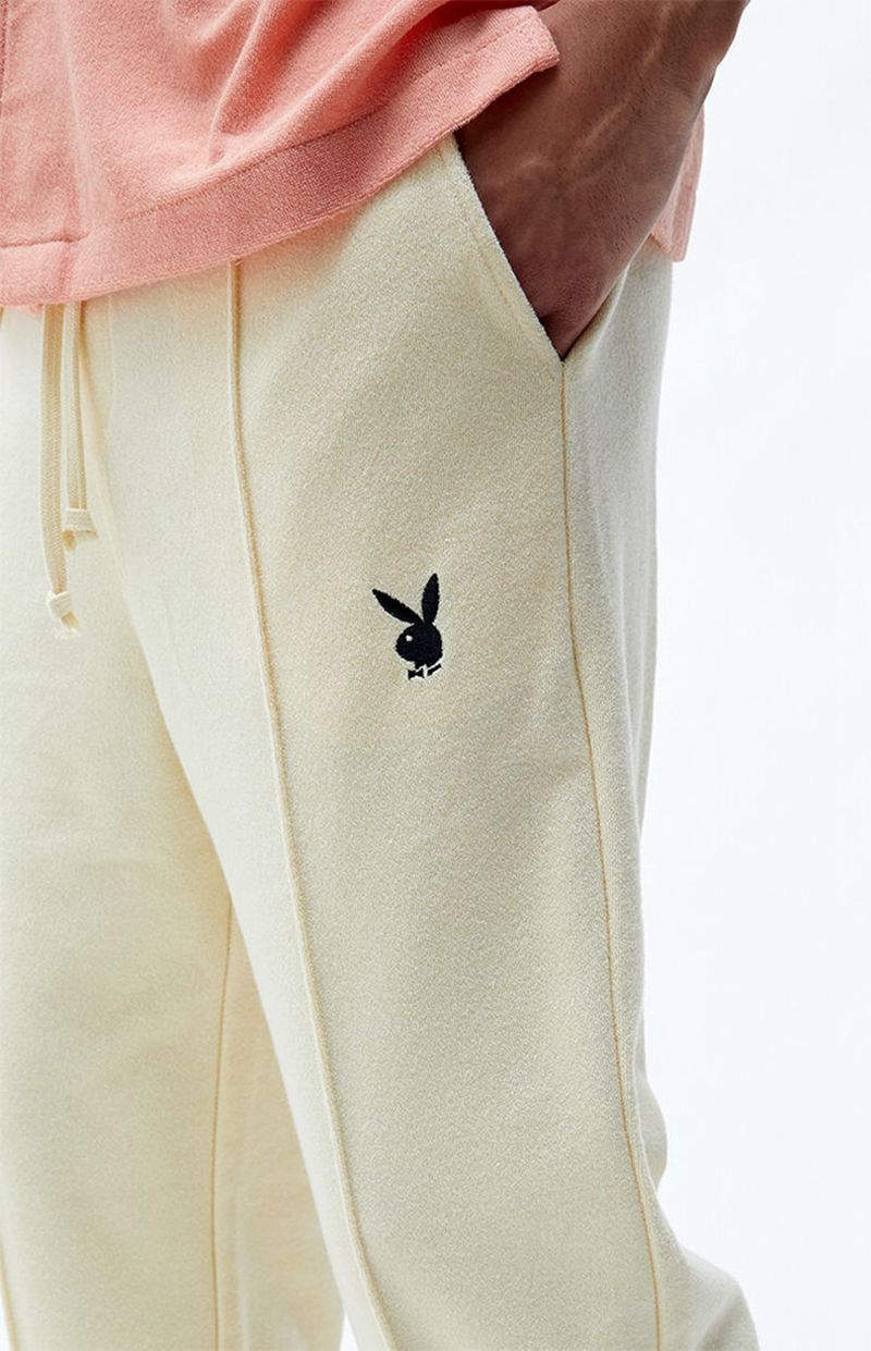 Pantaloni De Trening Barbati Playboy Terry Sweatpant Albi | GKJI-30981