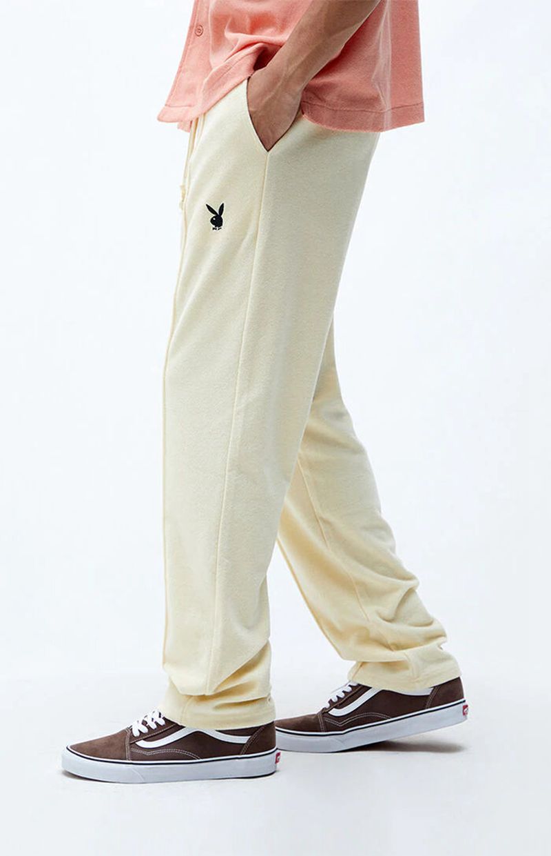 Pantaloni De Trening Barbati Playboy Terry Sweatpant Albi | GKJI-30981