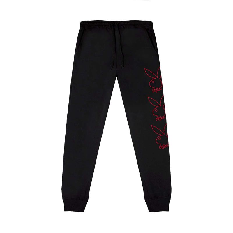 Pantaloni De Trening Barbati Playboy Tough Love Rabbit Head Joggers Negrii | OCPM-35618