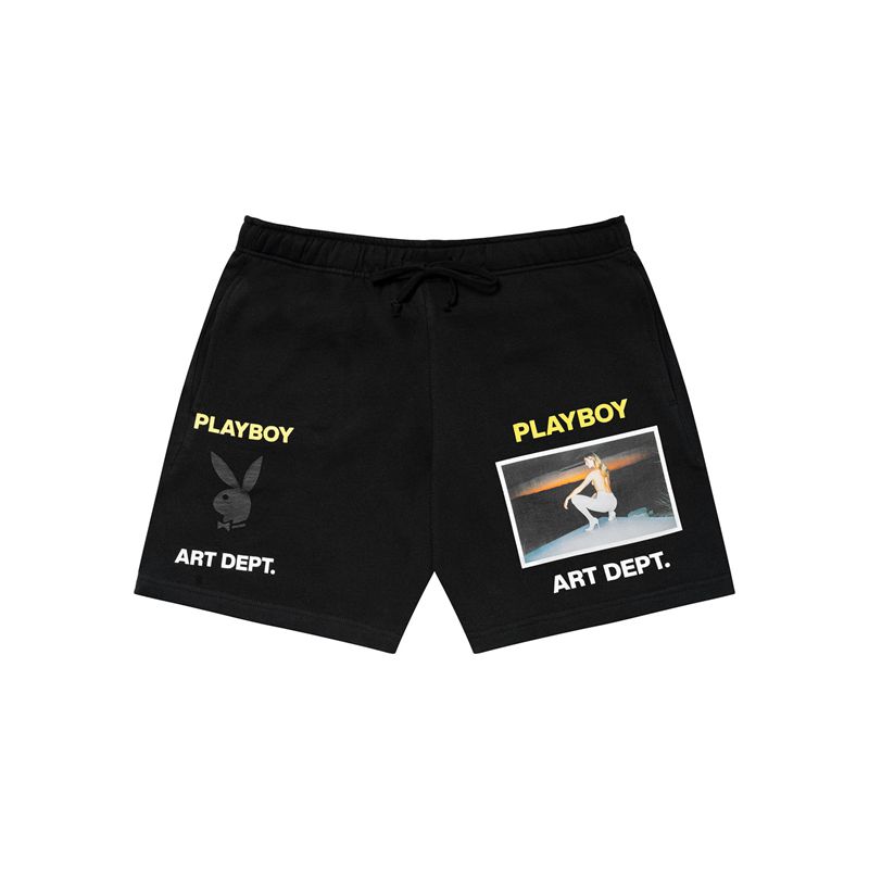 Pantaloni Scurti Barbati Playboy All Nighter Sweat Negrii | JOBH-18952