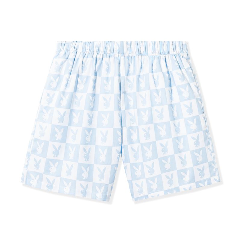 Pantaloni Scurti Barbati Playboy Checker Rabbit Head Albi Albastri | UAED-45169