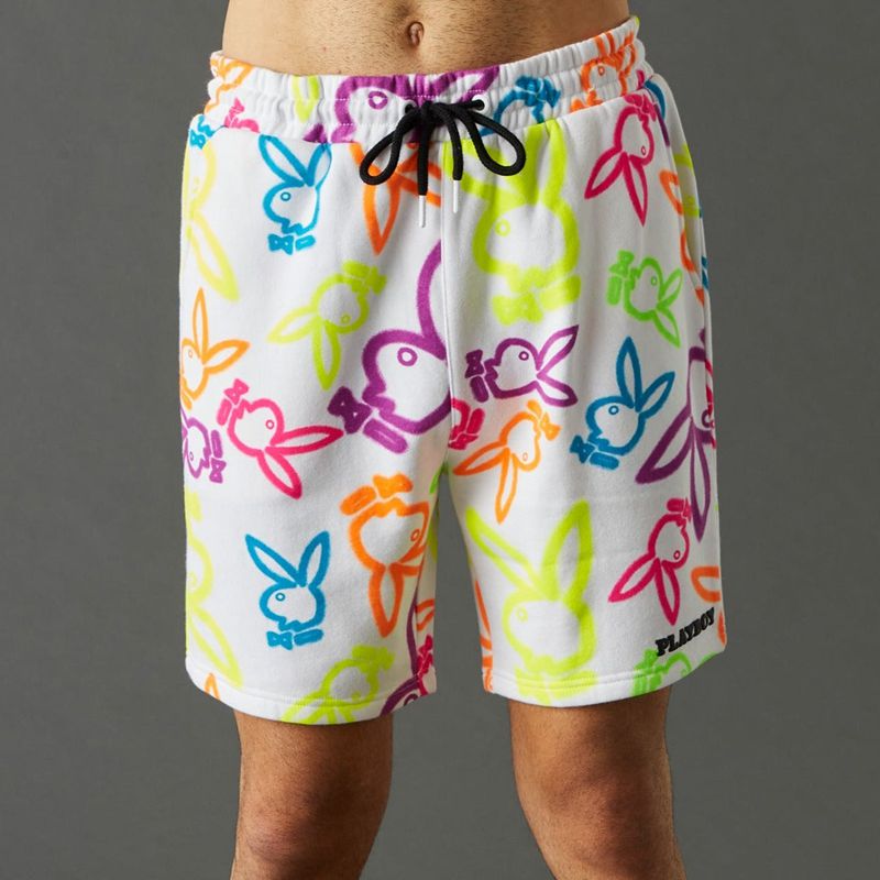 Pantaloni Scurti Barbati Playboy Neon Bunny Print Albi | OLAE-01693