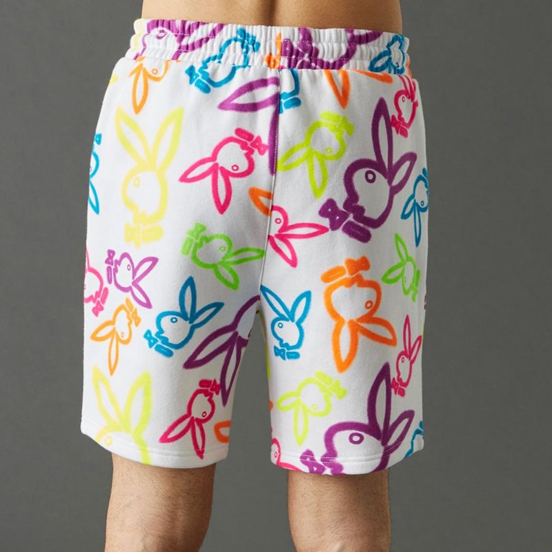 Pantaloni Scurti Barbati Playboy Neon Bunny Print Albi | OLAE-01693