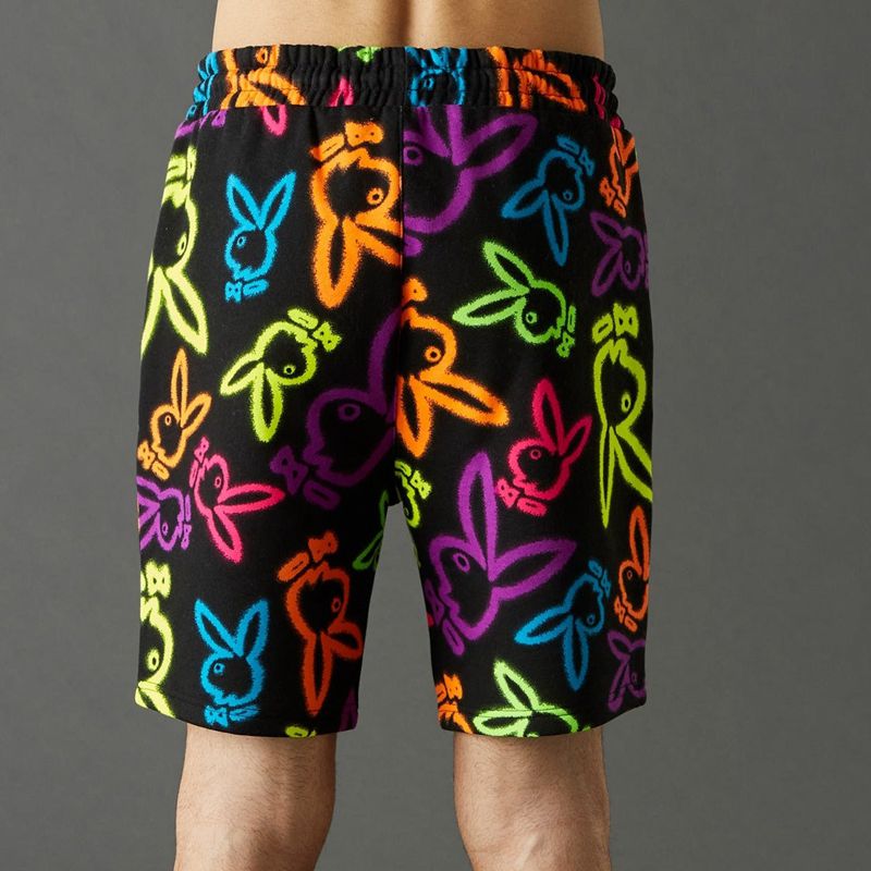 Pantaloni Scurti Barbati Playboy Neon Bunny Print Albi | OLAE-01693