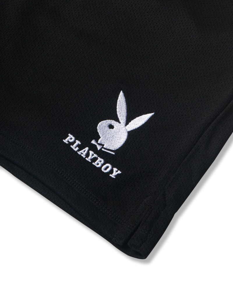 Pantaloni Scurti Barbati Playboy Rabbit Head Mesh Negrii | ZTHI-46379