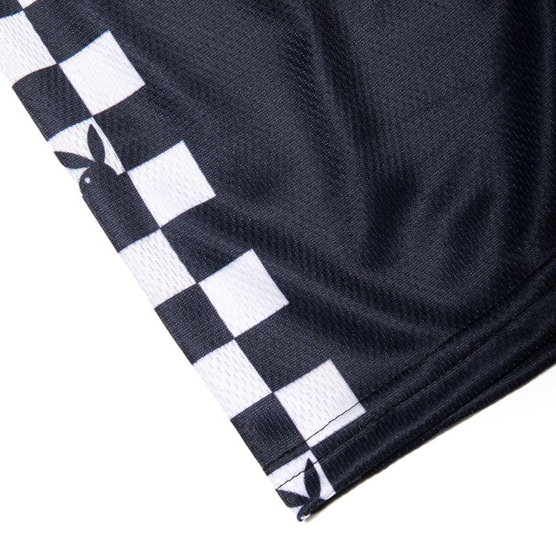 Pantaloni Scurti Barbati Playboy Speed Racer Mesh Negrii Albi | VBYO-36185