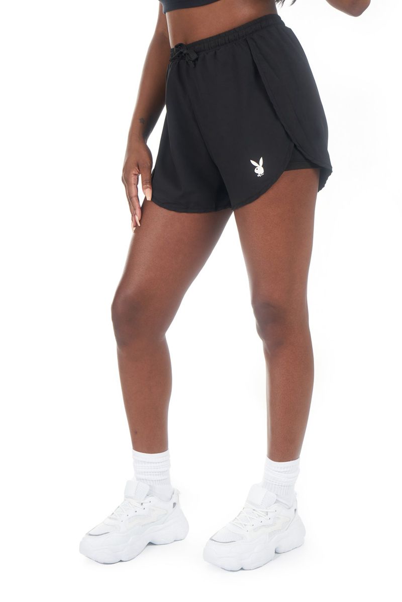 Pantaloni Scurti Dama Playboy Active Runners Negrii | VAJR-92583